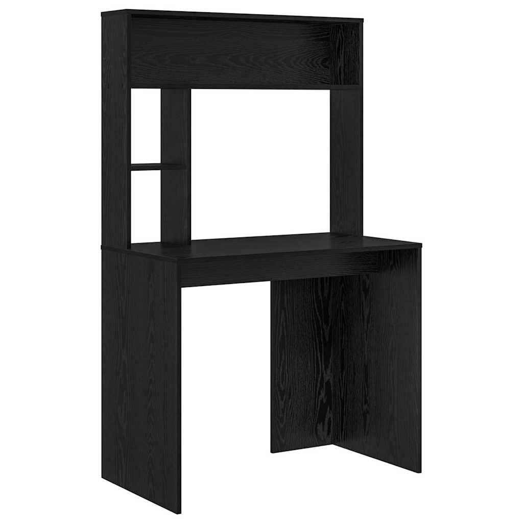 Scrivania con mensola, colore nero, effetto rovere, 91 x 50 x 149 cm, materiale in legno, moderna scrivania per computer per casa, ufficio, giochi, apprendimento, con spazio di archiviazione