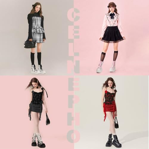 CELNEPHO Platform Ankle Boots for Women Wedge High Heel Booties Goth Round Toe Combat Boots Women Cute Heart Lace Up Rave Boots Outdoor Dress Boots with Chain2