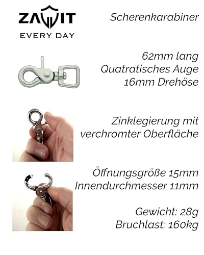 2er Set - 360 Grad Scherenkarabiner – Vielseitige Snaps für Zügel und Leinen. Für Pferde und Hunde sowie Outdoor-Aktivitäten (Verchromt)