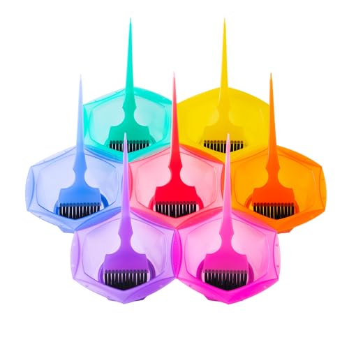 Professional Salon Hair Dye & Coloring Brush and Tint Bowl Set, 7 Rainbow Application Brushes and Mixing Bowls (Pastel Rainbowl)