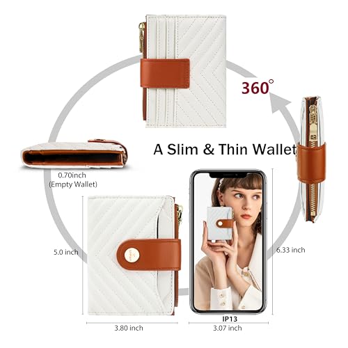 Image of Small Womens Wallet,Slim Bifold Leather Wallet for Women RFID Card Holder Ladies Compact Pocket Wallet Small Wallet for Crossbody Bag(Beige＆Brown)