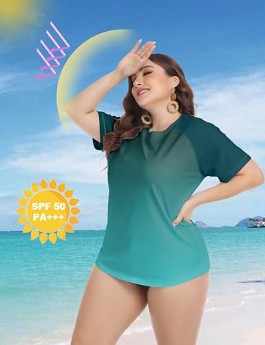 COOTRY Womens Plus Size Rash Guard Short Sleeve Swim Shirt UPF 50+ Sun Protection Swimsuit Top2