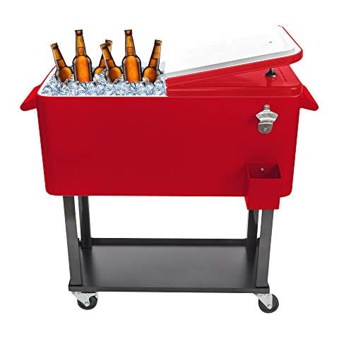 MTFY 80 Quart Patio Cooler Rolling Cooler Ice Chest with Shelf, Stainless Steel Ice Chest Portable Patio Party Bar Drink Cooling Cart Beverage Cooler Cart with Wheels and Bottle Opener Cover