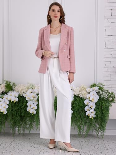 Women's Business Casual Tweed Blazer 2025 Notched Lapel Double Breasted Suit Jacket3