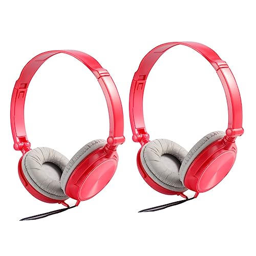 GAROZATION マイク付きベースヘッドフォン 2個 コンパクト折りたたみ式ヘッドセット スマートフォン Pc用 レッド