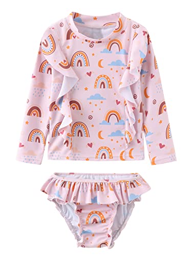 Baby Girls Rash Guard Set for Girls Long Sleeve Swimsuits with Bikini Bottom UPF 50+ Sun Protection Bathing Suits