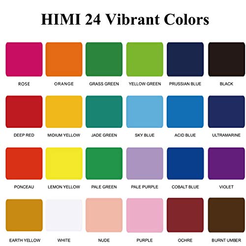 Himi Gouache Paint Set 24 Vibrant Colors Non Toxic Paints Jelly Cup Design With Palette Paint Brushes Portable For Artist Canvas Painting Watercolor Papers, Rich Pigment, 30Ml/Cup #TOP1