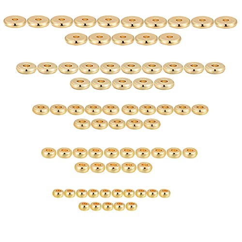 BEEFLYING 75 pièces 5 Taille Doré Plat Rond Entretoise Perles en Laiton Rondelle Perles en Vrac pour Bracelet Collier Bijoux Bricolage Artisanat Faisant Cover