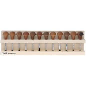 Pfeil 12-Piece Linoleum and Woodcut Knife Set, Metal and Wood, Classic, Ambidextrous, Reusable, Mushroom Handle, Chisel, Wood