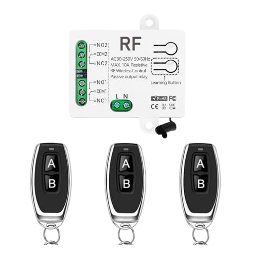 Interruptor de relé inalámbrico de 433MHz receptor remoto AC220V de 2 canales con 3 mandos