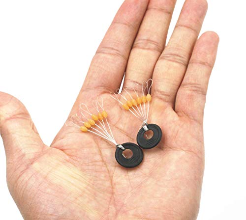 Mimilure 100 Pcs Rubber Fishing Bobber Stopper,6 in 1 Float Sinker Stops,Black Orange Oval Cylinder Float Stop Available (Orange & Oval, L)