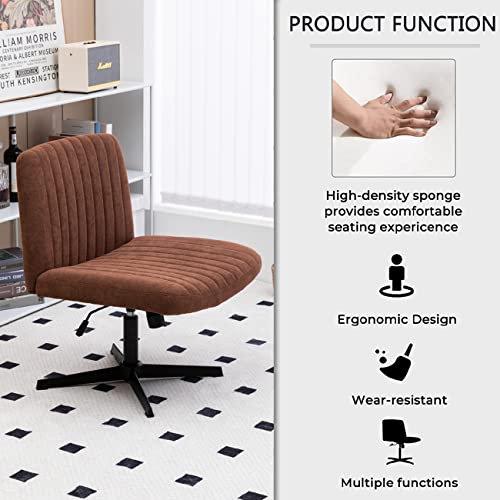 Armless Wide Office Chair No Wheels Fabric Padded Desk Chair Task Vanity Chair Swivel Home Office Desk Chair 120°Rocking Mid Back Ergonomic Computer Chair For Make Up,Small Space, Bed Room(Brown) #TOP3