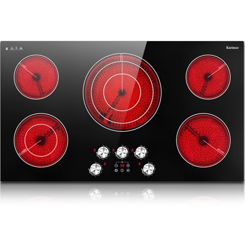 Karinear 36 inch Electric Cooktop 5 Burner Radiant Ceramic Cooktop Drop-in