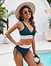 Edelqual High Waisted Bikini Sets for Women Tummy Control Swimsuits Two Piece Bathing Swim Suit Summer Beach Swimwear Color Block Fashion Trendy Clothes Twisted Front (Blue Green,M)