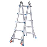 Extension Ladder, 17 Feet Aluminum Extension Multi-Position Ladder Adjustable Telescoping Ladder with Protective Lock and 2 Wheels