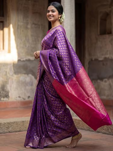 Image of AKHILAM Women's Kanjivaram Pure Soft Silk Saree For Women Saree With Unstitched Blouse Piece |Soft banarasi saree for women|silk saree pure silk