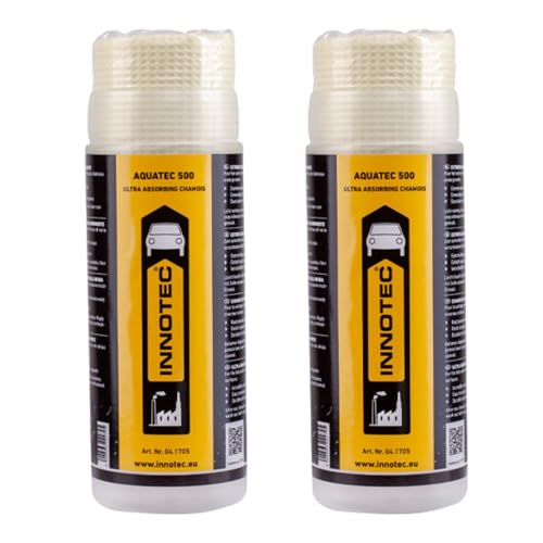 2 pezzi INNOTEC Aquatec 500 – Asciugamani in pelle ultra assorbenti camoscio per auto, moto e vernice auto – Asciugatura senza striature su cromo, vetro e superfici verniciate dopo il lavaggio del
