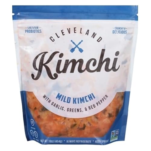 Cleveland Mild Kimchi With Garlic, Greens & Red Pepper, Gluten Free, Non GMO, 16 Ounces (Pack Of 6)