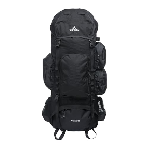 Teton 75L Explorer Internal Frame Backpack for Hiking, Camping, Backpacking, Rain Cover Included