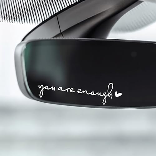 Image of Miarita 3X Hello Beautiful Rearview Mirror Decal, Vanity Mirror Stickers, Car Decals for Women, Rear View Mirror Sticker, Car Stickers and Decals, Rearview Mirror Accessories, (You are Enough White)