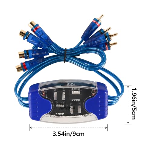 Laroal Filtr szumów audio RCA 4-kanałowy, tłumik pętli uziemienia, izolator szumów samochodowych 50 W, do systemów audio samochodowego ze wzmacniaczem i głośnikiem (65 cm)