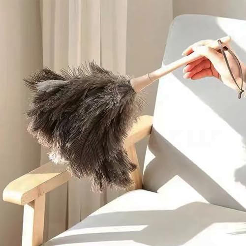 Image of Ostrich Feather Dusters, Naturally Soft, Easy to Dust, Multi-Purpose Use, Solid Wood Handle, 17.3'' Long, Gray