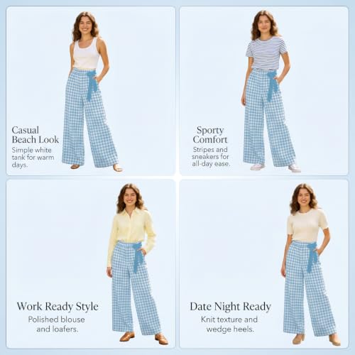 Gingham Pants Women 2026 Casual Summer Fall Black Small — view 6
