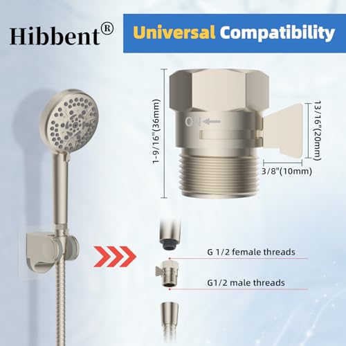 Hibbent All Metal 2 Pack Shower Head Flow Control Valve, G1/2 Brass Shut-off Valve with Metal Handle Lever, Shut OFF Water Flow Control Regulator for Handheld Shower, or Bidet Sprayer, Brushed Nickel - image 4