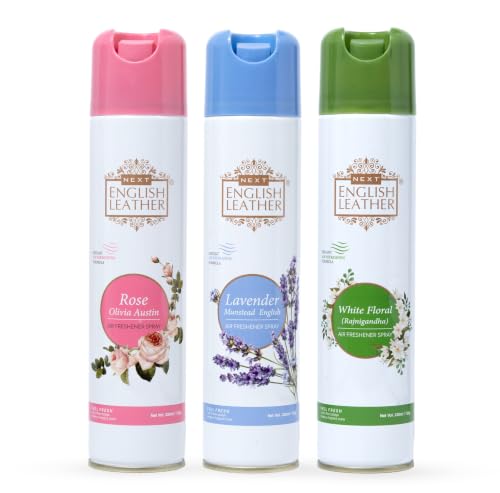 Image of Next Care English Leather Air Freshener Spray 220ml Each | Long Lasting Room Freshener for Home, Office & Car | Odour Eliminator (Lavender, Rose & White Floral)