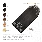 Aison Clip in Hair Extensions Real Human Hair 70G Dark Brown 100% Remy Human Hair Clip in Hair Extensions Soft Silky Straight for Fashion Women 15 Inches 7pcs 16clips Brown Hair Extensions - Image 2