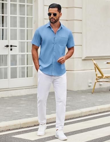 Image of COOFANDY Mens Short Sleeve Casual Button Down Shirts Summer Untucked Dress Shirts with Pocket