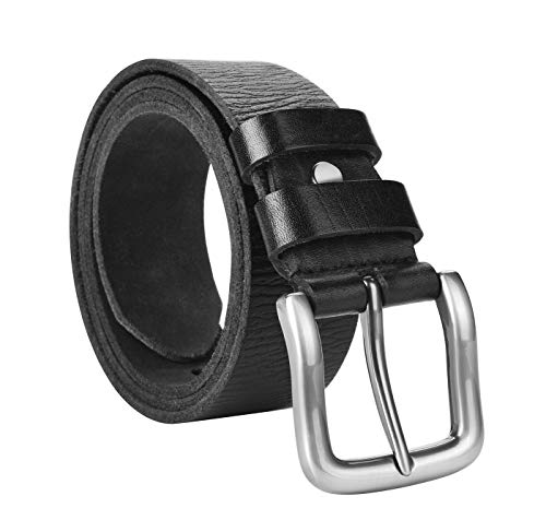 VRLEGEND Ceinture pour homme en cuir avec ceinture jeans, 100 % cuir de buffle, 3,8 cm pour vêtements décontractés et formels, couleur noir et marron, Noir , 120 cm Cover