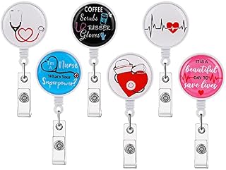 Prasacco 6 Pieces Nurse Badge Holder Reel Retractable, Nurse Badge Reel ID Badge Reel Clip Cute Funny Work Name Tag ID Card for Nurse Doctor Teachers Nurses Therapist Office Worker