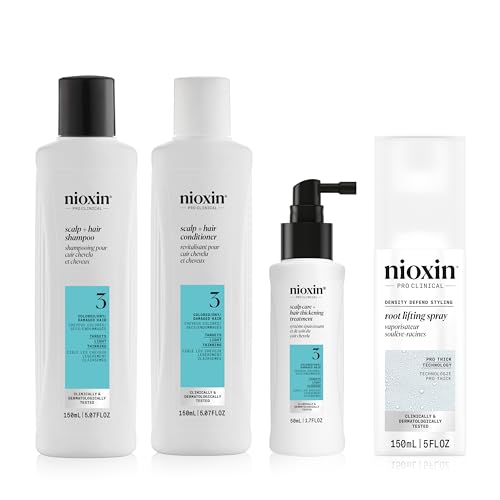 Nioxin - Kit de soins SYSTEM 3 - Shampoing & après-shampoing (150ml), soin sans rinçage (50ml) + spray volumateur racines (150ml)