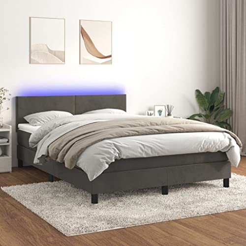 SKM Cama Box Spring colchón y LED tercio Gris Oscuro 140x200 cm,Mobiliario,Camas y Accesorios,Camas y somieres,Gris,61.85 kg,3134286