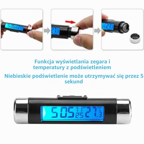 Smandy Wyświetlacz LCD cyfrowy zegar samochodowy termometr i miernik temperatury samochodowy mini zegar monitor z podświetleniem do ciężarówek, Niebieskie podświetlenie