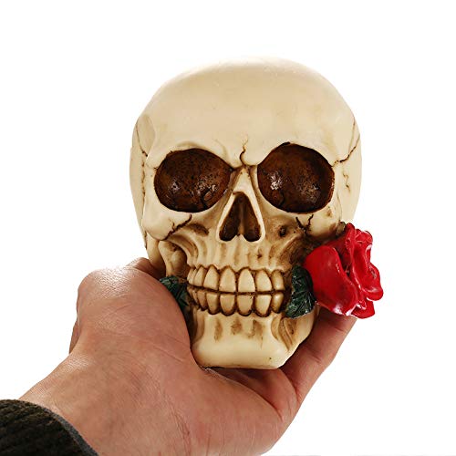Supershu Calavera con Rosa Decorativa Modelo Figura de Cráneo Humano Decorativo Decorados para Fiestas Cover