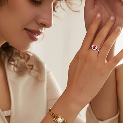 Bellna Promise Ring For Her 925 Sterling Silver Created Ruby Blue Sapphire Emerald Diamond Heart Promise Wedding Engagement Ring For Wife Girlfriend Her Anniversary (7, Ruby) #TOP2