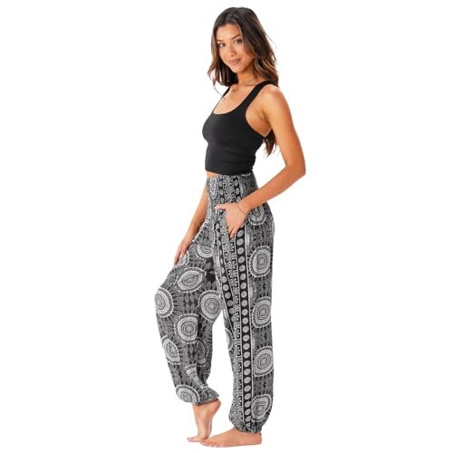 Image of Lotus and Luna Women's Harem Pants Thai Pants for Beach & Lounge High Waisted Flowy Boho Pants Genie Pants Yoga Pants