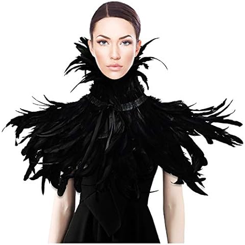 HOMELEX Black Witch Feather Collar Crow Shawl Costume Halloween Swan Wings Accessories Cape for Women Cover