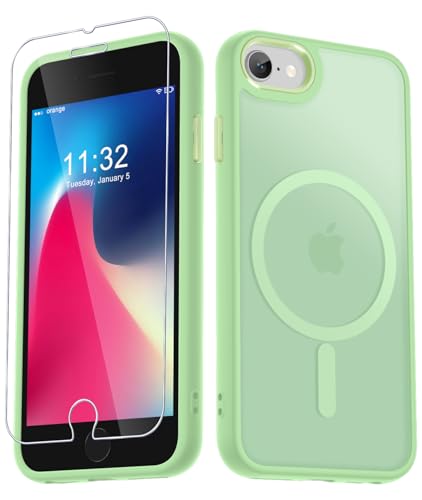 Image of for iPhone SE Case 2022(3rd) /2020(2nd), iPhone 8 /7 Case, Mint Green | Fit for Magsafe, Screen Protector Included, Matte Magnetic Slim Phone Cover, Shockproof Protection Translucent Frosted Back