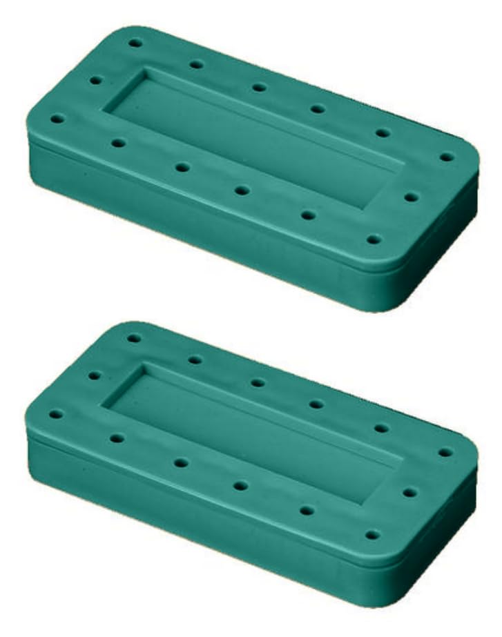 AmeriCan Goods 2/Pcs Dental Bur Block Holder Rectangle Magnetic 14 Hole Capacity Dental Autoclavable Bur Organizer, Pastel Colors Clear Lid (Teal)