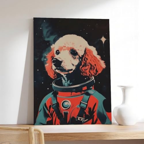 Poster caniche astronaute pour une decoration murale pleine de poesie