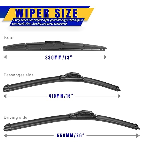 Image of 3 wipers Replacement for 2012-2016 Honda CRV CR-V, Windshield Wiper Blades Original Equipment Replacement - 26 inch /16 inch /13 inch (Set of 3) U /J HOOK