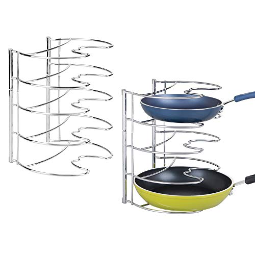 mDesign Juego de 2 organizadores de sartenes – Elegantes accesorios para muebles de cocina – Estanterías para cocina para organizar sartenes y tapas de ollas – plateado