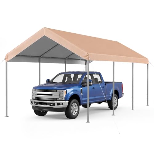 Image of Aoxun 10x20 ft Heavy Duty Carport, Adjustable Height Portable Garage, Khaki