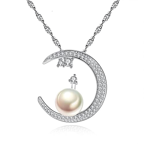 Pendentif perle et lune en argent sterling unique et délicat
