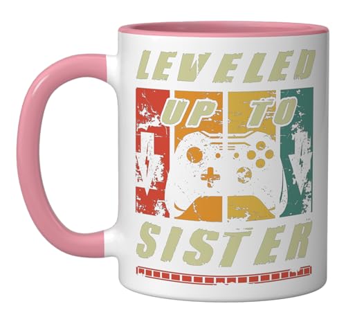 Taza Cerámica Leveled Up To Sister 11 Onzas Rosa Blanco miniatura 1