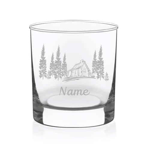 C M Cabin in the Woods Whiskey Rocks Glass - 11 oz Clear Glass - Cabin Themed Gift for Men and Women