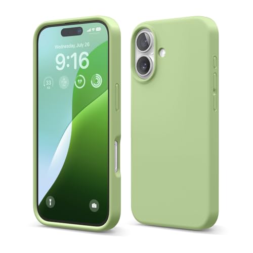 Image of elago Compatible with iPhone 16 Case, Premium Liquid Silicone Case, Full Body Protective Cover, Shockproof, Slim Phone Case, Anti-Scratch Soft Microfiber Lining, 6.1 inch (Pastel Green)